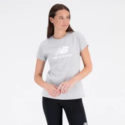 Online New Balance Dame Basic Stacked Logo T-Shirt Athletic Grå Grå