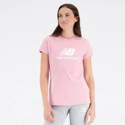New New Balance Dame Basis Stacked Logo T-shirt Hazy Rose Lyserød