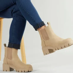 Hot French Connection Dame Chelsea Støvler Med Tyk Sål Stone Sandfarvet