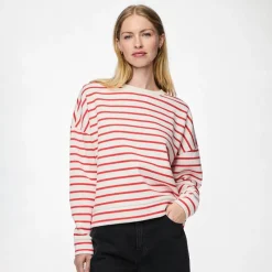 New Pieces Dame Chili Striped Sweatshirts beige