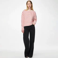 New Pieces Dame Chili Striped Sweatshirts beige