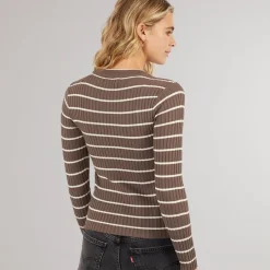 Pieces Dame Crista O Hals Strikket Sweater Morel Brun