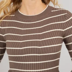 Pieces Dame Crista O Hals Strikket Sweater Morel Brun