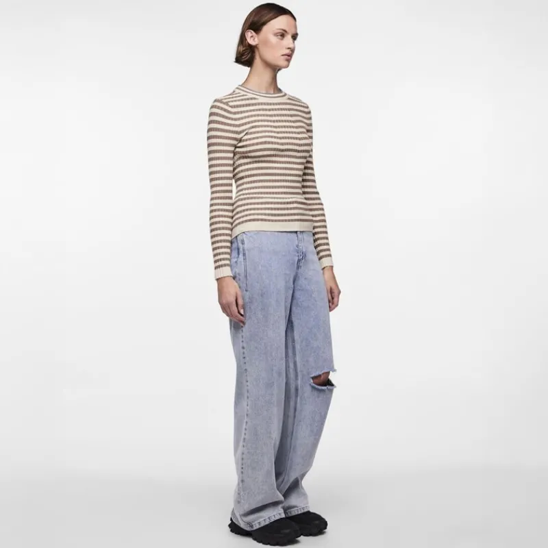 Hot Pieces Dame Crista O Hals Strikket Sweater Fossil