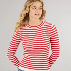 New Pieces Dame Crista O Hals Strikket Sweater Lollipop Rød