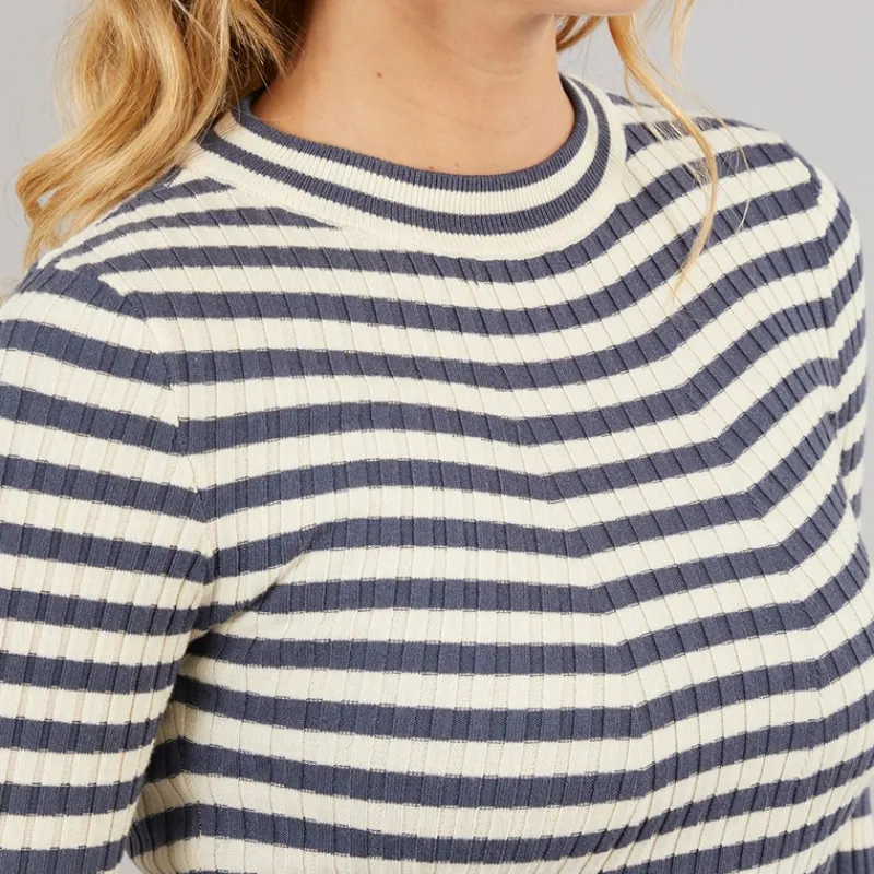 New Pieces Dame Crista O Hals Strikket Sweater Ombre Blue Blå