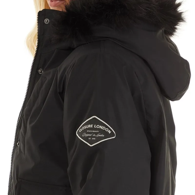 Outlet Closure London Dame Cropped Fur Parka Sort