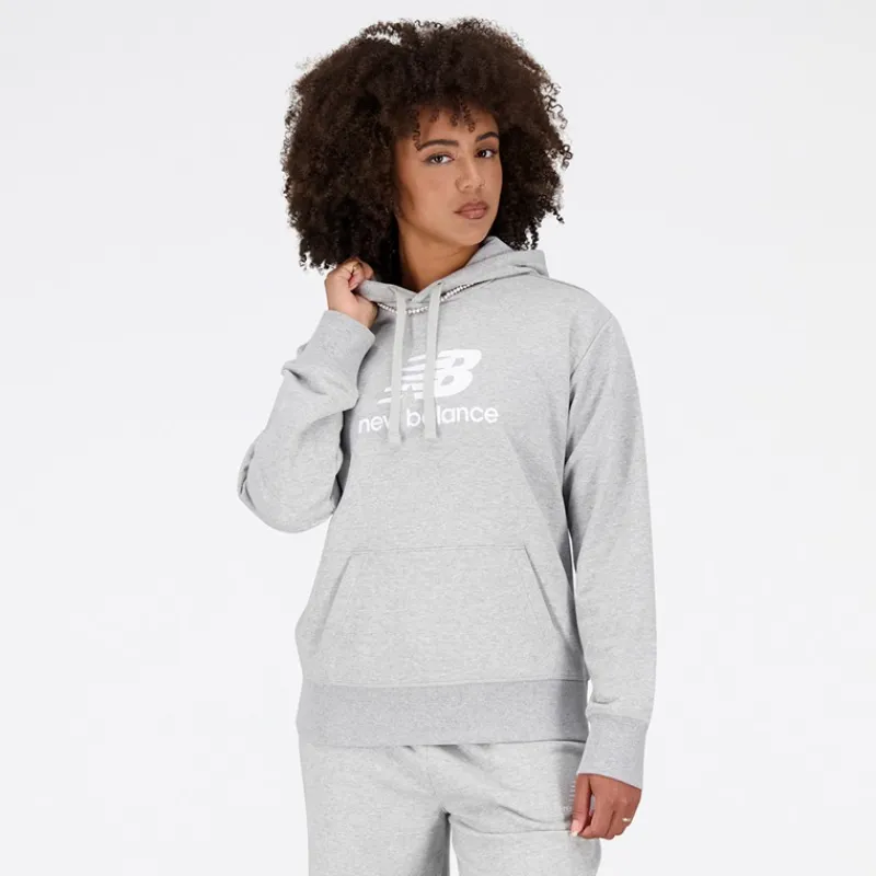 Hot New Balance Dame Essentials Stacked Logo French Terry Hættetrøje Athletic Grå
