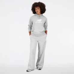 Hot New Balance Dame Essentials Stacked Logo French Terry Hættetrøje Athletic Grå