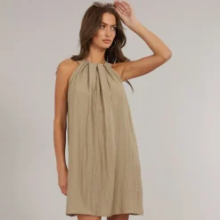 Online Vero Moda Dame Evalina Halterneck Mini Kjole Sølv Mink beige