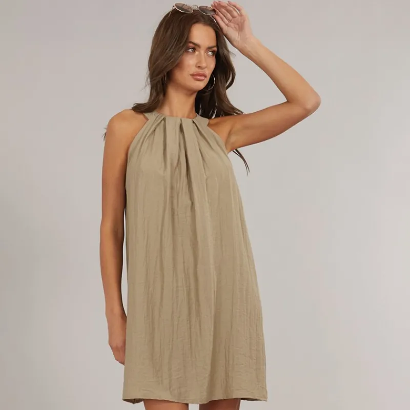 Online Vero Moda Dame Evalina Halterneck Mini Kjole Sølv Mink beige