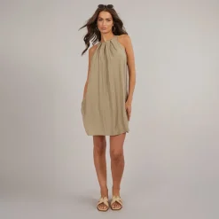 Online Vero Moda Dame Evalina Halterneck Mini Kjole Sølv Mink beige