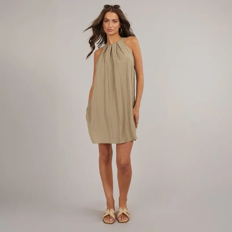 Online Vero Moda Dame Evalina Halterneck Mini Kjole Sølv Mink beige