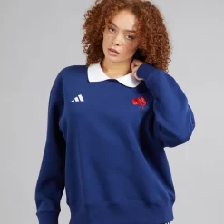 Discount adidas Dame FFC Frankrig Rugby Langærmet Sweatshirt Dark Blue/Hvid