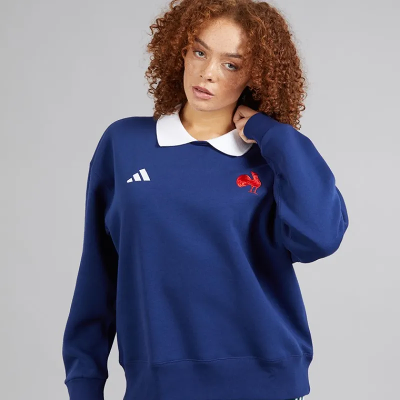 Discount adidas Dame FFC Frankrig Rugby Langærmet Sweatshirt Dark Blue/Hvid