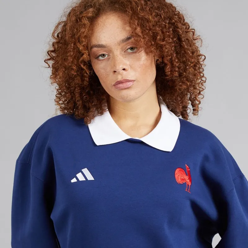 Discount adidas Dame FFC Frankrig Rugby Langærmet Sweatshirt Dark Blue/Hvid