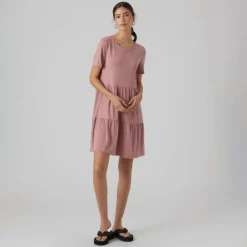 Outlet Vero Moda Dame Filli Calia Kortærmet Mini Kjole Nostalgi Rose