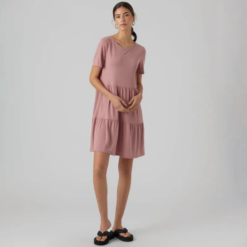 Outlet Vero Moda Dame Filli Calia Kortærmet Mini Kjole Nostalgi Rose