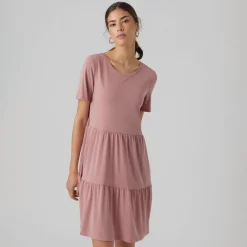 Outlet Vero Moda Dame Filli Calia Kortærmet Mini Kjole Nostalgi Rose