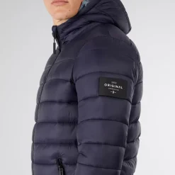 Online Crosshatch Dame Gattering Puffer Jakke Midnat Marineblå