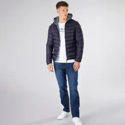 Online Crosshatch Dame Gattering Puffer Jakke Midnat Marineblå
