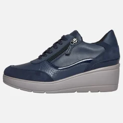 Outlet GEOX Dame Ilde Kilehæl Lynlås Træningssko Navy Marineblå