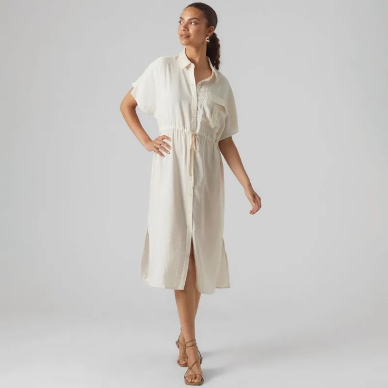 Clearance Vero Moda Dame Iris Kortærmet Skjorte Kjole Pearled Ivory