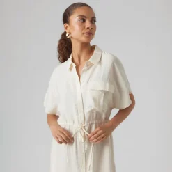 Clearance Vero Moda Dame Iris Kortærmet Skjorte Kjole Pearled Ivory