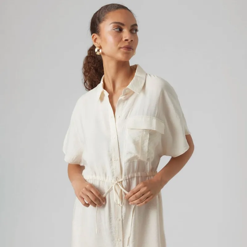 Clearance Vero Moda Dame Iris Kortærmet Skjorte Kjole Pearled Ivory