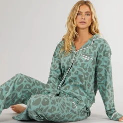 New Bench Dame Korda Pyjamas Mørk Salvie Leopard