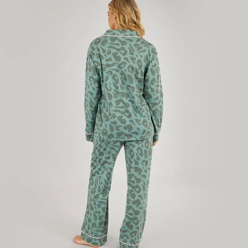 New Bench Dame Korda Pyjamas Mørk Salvie Leopard