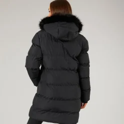 Closure London Dame Lang Lang Faux Fur Parka med Hætte Sort