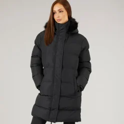 Closure London Dame Lang Lang Faux Fur Parka med Hætte Sort