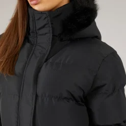 Closure London Dame Lang Lang Faux Fur Parka med Hætte Sort