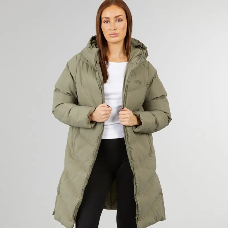 New Closure London Dame lang split zoom puffer jakke Olive Grøn