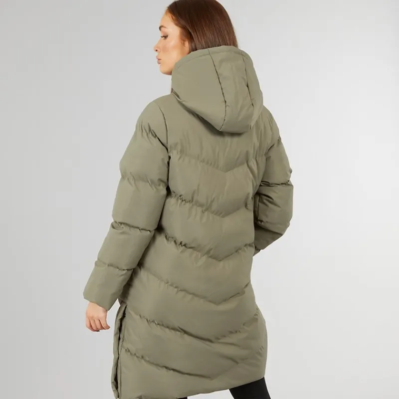 New Closure London Dame lang split zoom puffer jakke Olive Grøn