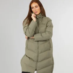 New Closure London Dame lang split zoom puffer jakke Olive Grøn