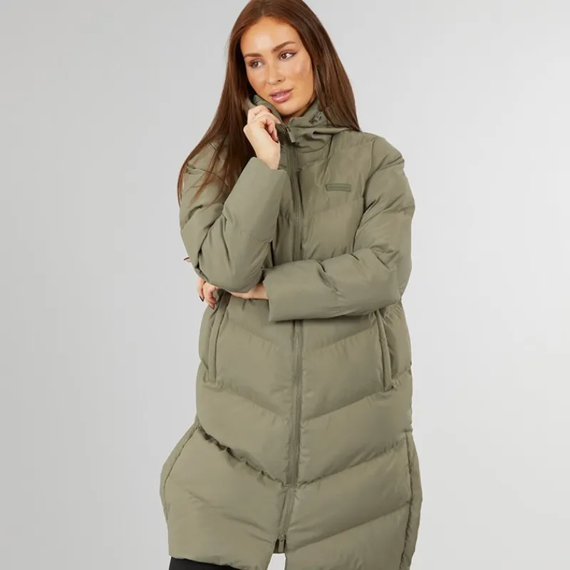 New Closure London Dame lang split zoom puffer jakke Olive Grøn