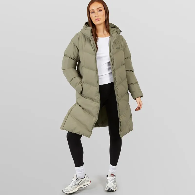 New Closure London Dame lang split zoom puffer jakke Olive Grøn