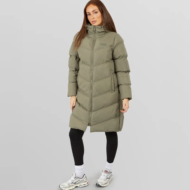 New Closure London Dame lang split zoom puffer jakke Olive Grøn