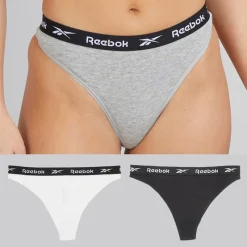 Clearance Reebok Dame Lotty 3-pak Bomuld Tanga Sort/Hvid/Grå Melange