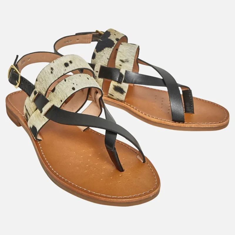 Online GEOX Dame Maddalusia Flade Sandaler Sort / Hvid Flerfarvet