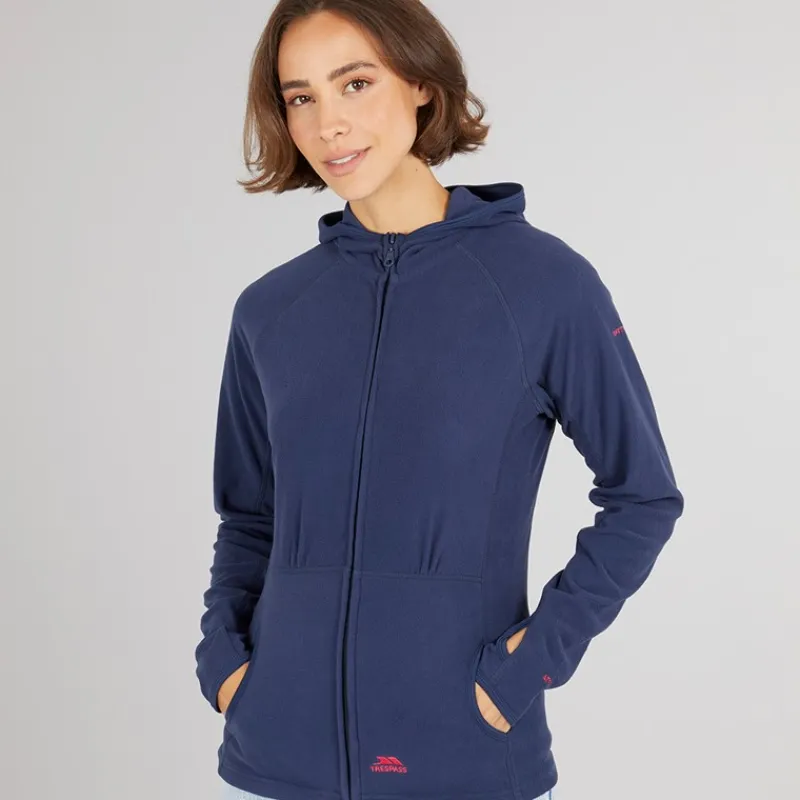 Sale Trespass Dame Marathon Fuld Zip Hætte Fleece Jakke Navy / Pink Marineblå