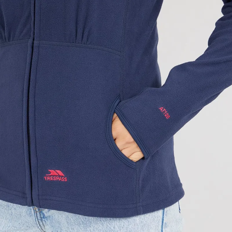 Sale Trespass Dame Marathon Fuld Zip Hætte Fleece Jakke Navy / Pink Marineblå