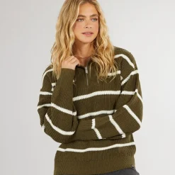 New Bench Dame Margita Jumper Mørk Oliven kakigrøn