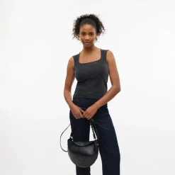 Online Vero Moda Dame Million Lurex Firkantet Hals Top Sort W Sølv