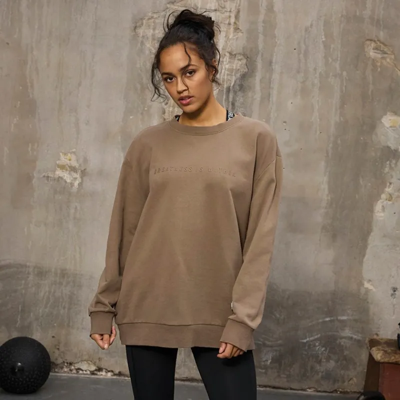 Everlast Dame Oversized Crew Neck Sweatshirt Fossil Brun