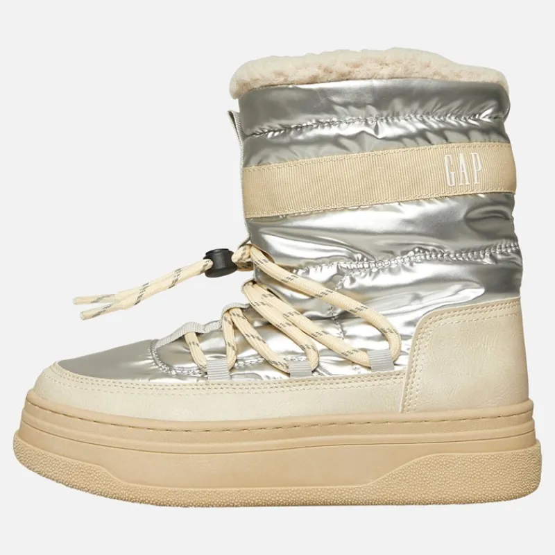 Sale GAP Dame Paradis Høj Nylon Sne støvler Off White Metallisk Sølvfarvet