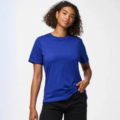 Hot Pieces Dame Ria fold op ensfarvet t shirt Mazarine Blue