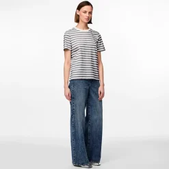 Pieces Dame Ria Stribet T-shirt Ultimate Grey